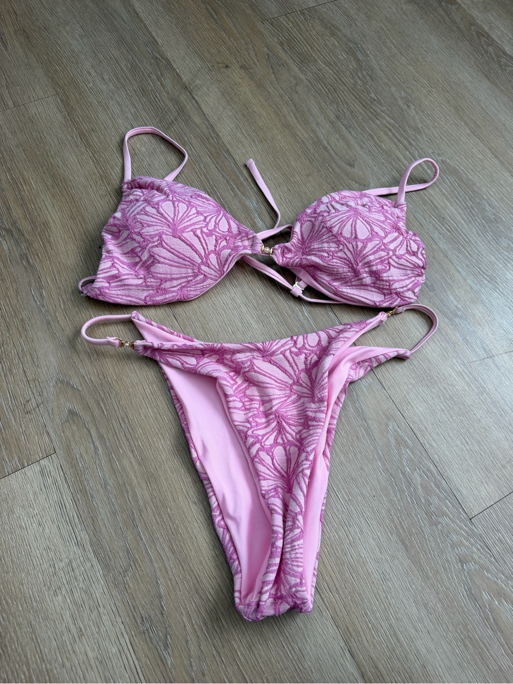 SHEIN Pink Floral Lace-Effect Two-Piece Bikini